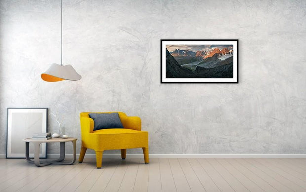 Lyngen Alps framed print hanged on wall in living room