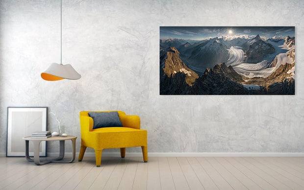 Mountain panorama print hanged on wall in living room