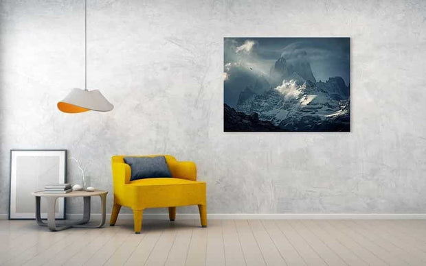 wall art canvas of patagonia storm photo with condor hanged on the wall