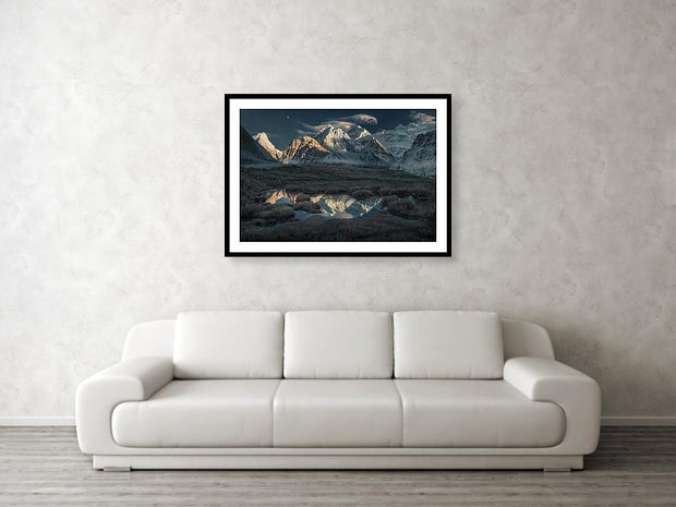 Framed print of nepal mountain hanged in living room