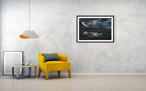 Framed print of nepal mountain hanged on wall