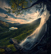 Norway Midnigh Sun Waterfall - Metal Print
