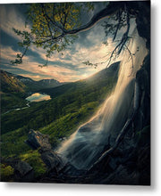 Norway Midnigh Sun Waterfall - Metal Print