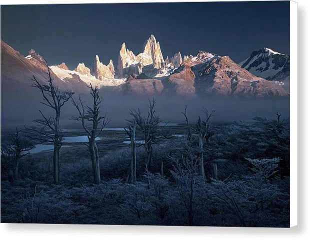 patagonia canvas print Max Rive landscape in argentina of fitz roy - white sides