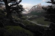 raw file of summer green patagonia landscape with cerro torre en river