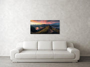 Roys Peak Sunset Panorama view by Max Rive - person enjoying the view - hanged in the living room as metal print