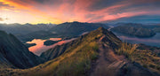 Roys Peak Sunset Panorama view by Max Rive - person enjoying the view - metal print preview
