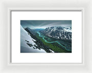Rapadalen framed print spring season in sarek of river and mountains - white frame white mat - smallest size