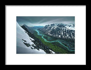 Rapadalen framed print spring season in sarek of river and mountains - black framed white mat - smallest size