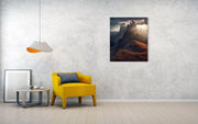 Print Hanged in living room of Dramatic light rays above the autumn colored seceda mountain in the dolomites, Italy