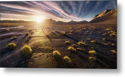 Sunset Panorama Iceland - Metal Print