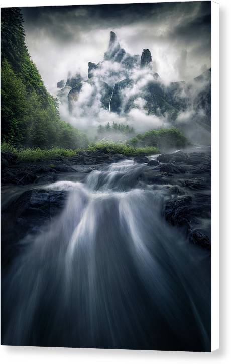 Mountain Coudy Waterfall - Canvas Print