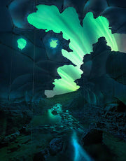 Iceland Ice Cave Aurora - Metal Print