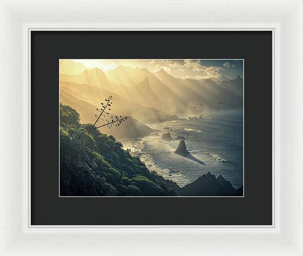 Benijo Beach Framed Print - black mat and white frame small