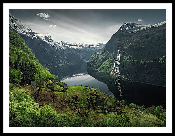 Geirangerfjord framed Print by max Rive with black border and white mat - biggest size