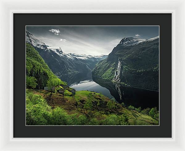 Geirangerfjord framed Print by max Rive with white frame and black mat - normal large size
