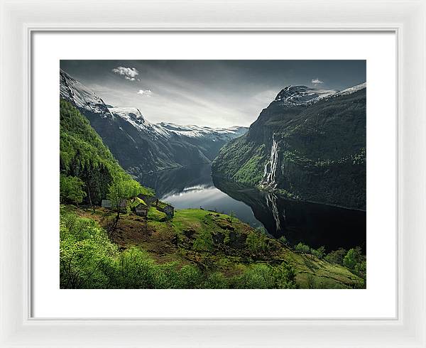 Geirangerfjord framed Print by max Rive with white frame and white mat - bigger than normal size