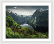 Geirangerfjord framed Print by max Rive with white frame and white mat - extra large size