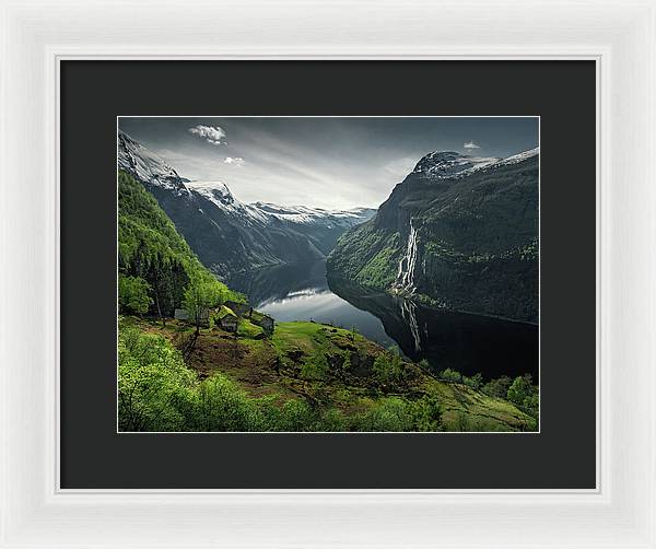 Geirangerfjord framed Print by max Rive with white frame and black mat - small normal size