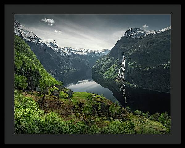 Geirangerfjord framed Print by max Rive with black frame and black mat - extra extra large size
