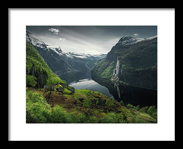 Geirangerfjord framed Print by max Rive with black border and white mat - medium size