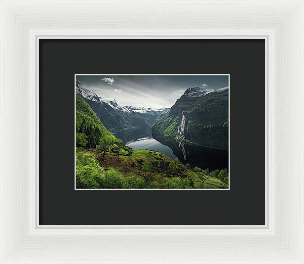 Geirangerfjord framed Print by max Rive with white frame and black mat - smallest size