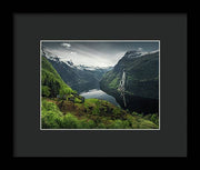 Geirangerfjord framed Print by max Rive with black frame and black mat - smallest size