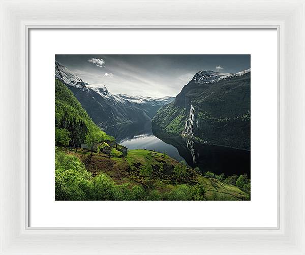 Geirangerfjord framed Print by max Rive with white frame and white mat - normal small size