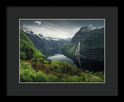 Geirangerfjord framed Print by max Rive with black frame and black mat - medium small size