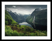 Geirangerfjord framed Print by max Rive with black border and white mat - extra large size