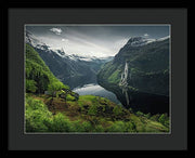 Geirangerfjord framed Print by max Rive with black frame and black mat - medium plus size