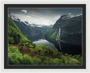 Geirangerfjord framed Print by max Rive with white frame and black mat - extra extra large size