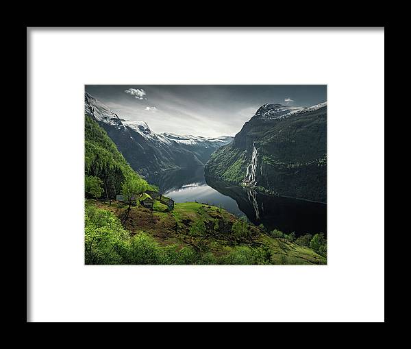 Geirangerfjord framed Print by max Rive with black border and white mat - smallest size