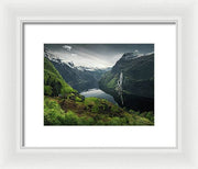 Geirangerfjord framed Print by max Rive with white frame and white mat - small size