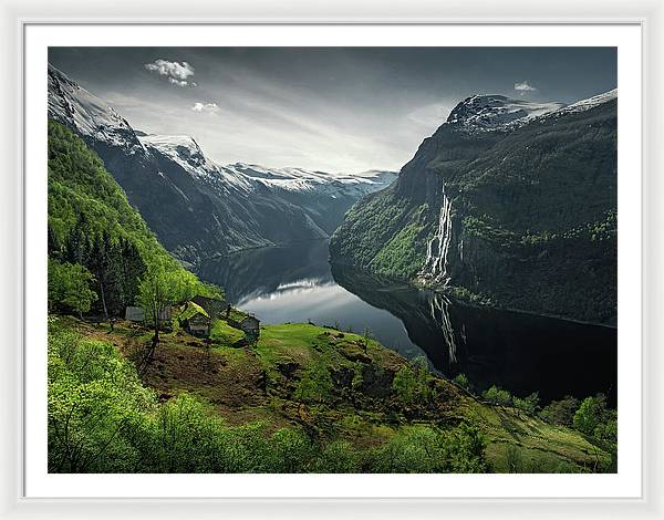 Geirangerfjord framed Print by max Rive with white frame and black mat - largest size