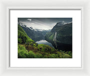 Geirangerfjord framed Print by max Rive with white frame and white mat - small plus size