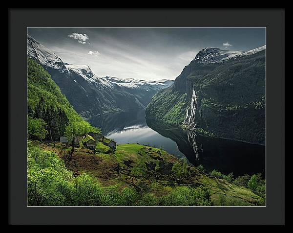 Geirangerfjord framed Print by max Rive with black frame and black mat - extra large size