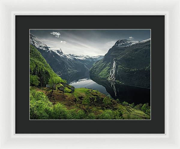 Geirangerfjord framed Print by max Rive with white frame and black mat - normal size
