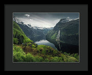 Geirangerfjord framed Print by max Rive with black frame and black mat - medium size