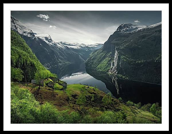 Geirangerfjord framed Print by max Rive with black border and white mat - second largest size