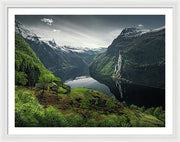 Geirangerfjord framed Print by max Rive with white frame and white mat - second largest size