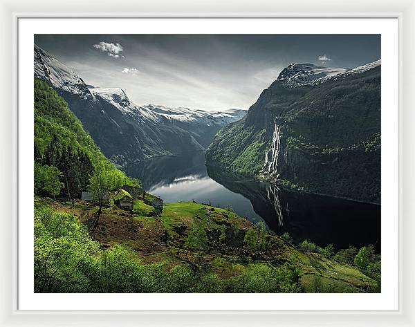 Geirangerfjord framed Print by max Rive with white frame and white mat - second largest size