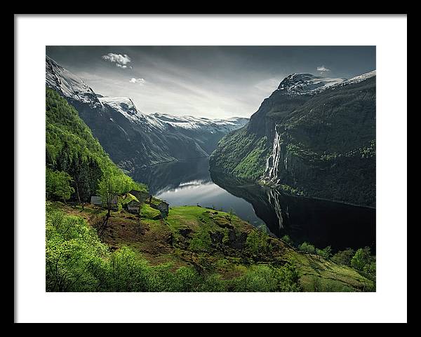 Geirangerfjord framed Print by max Rive with black border and white mat - large size