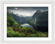 Geirangerfjord framed Print by max Rive with white frame and white mat - large size