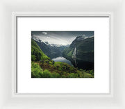 Geirangerfjord framed Print by max Rive with white frame and white mat - smallest size