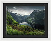 Geirangerfjord framed Print by max Rive with white frame and black mat - large size