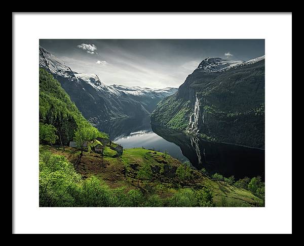 Geirangerfjord framed Print by max Rive with black border and white mat - bigger than normal size