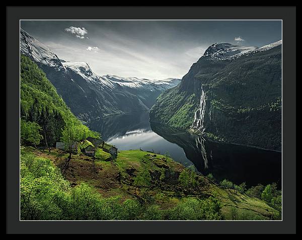 Geirangerfjord framed Print by max Rive with black frame and black mat - biggest size