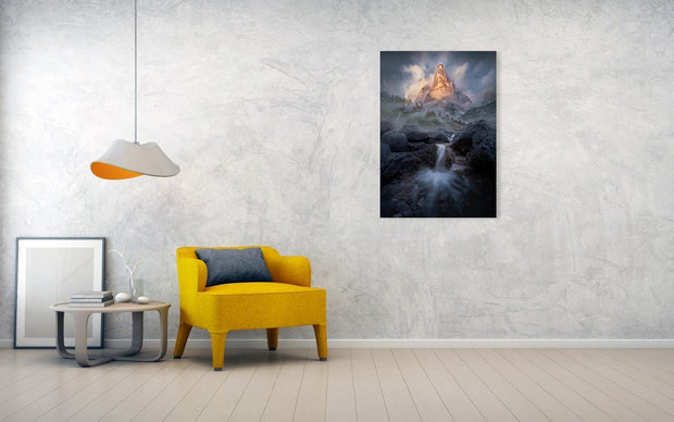 Misty Dolomites Waterfall - Acrylic Print