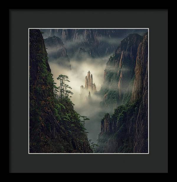yellow mountains framed print max rive black mat and black frame - small medium size